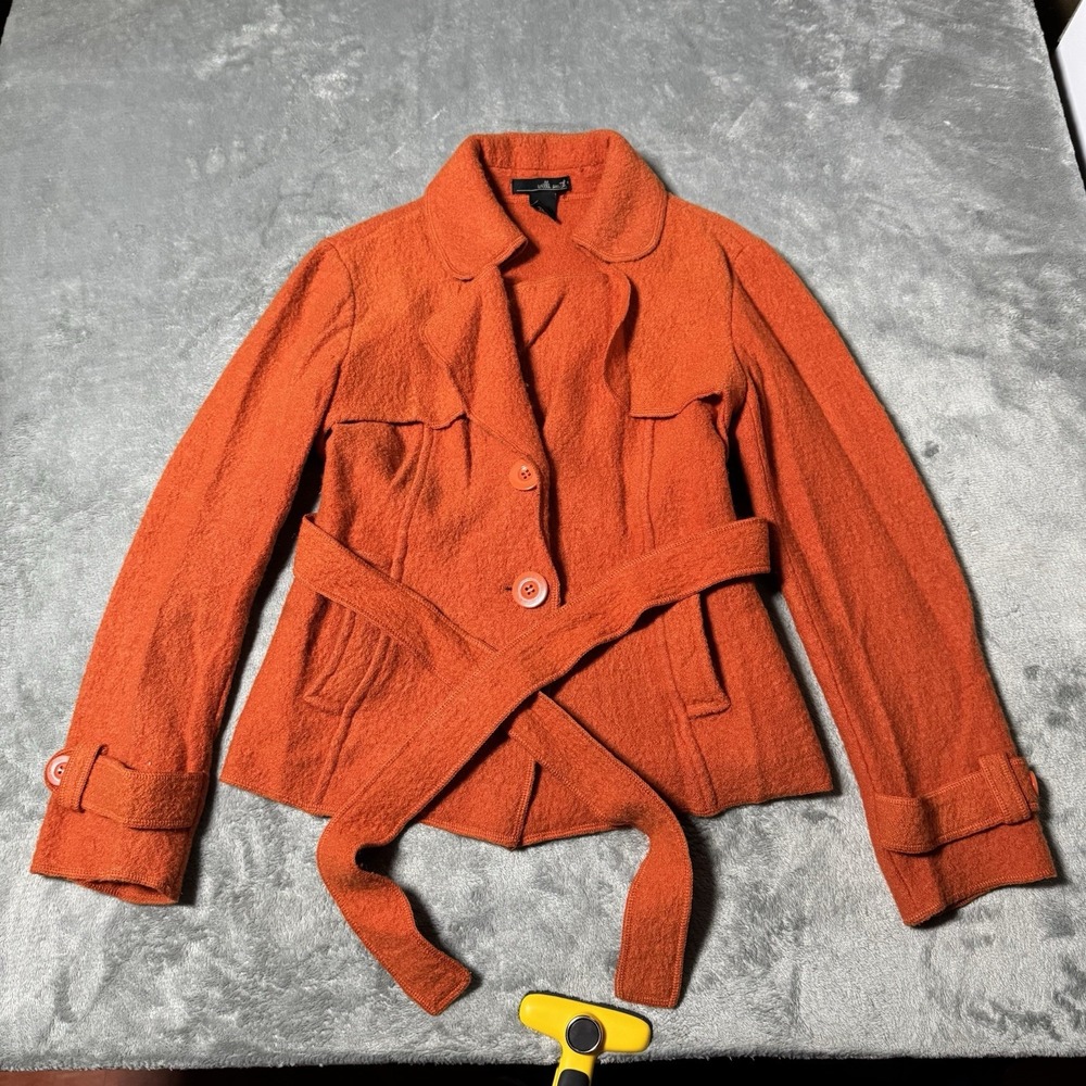 VTG Y2K Willi Smith Jacket Womens M Wool Cardigan Sweater Jacket Belted‎